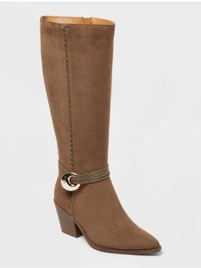 Universal Thread Brown Suede Knee-High Boot with Gold Ring Detail